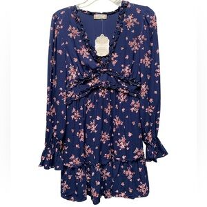 Altar'd State Jude Navy Floral Ruffled Mini Dress